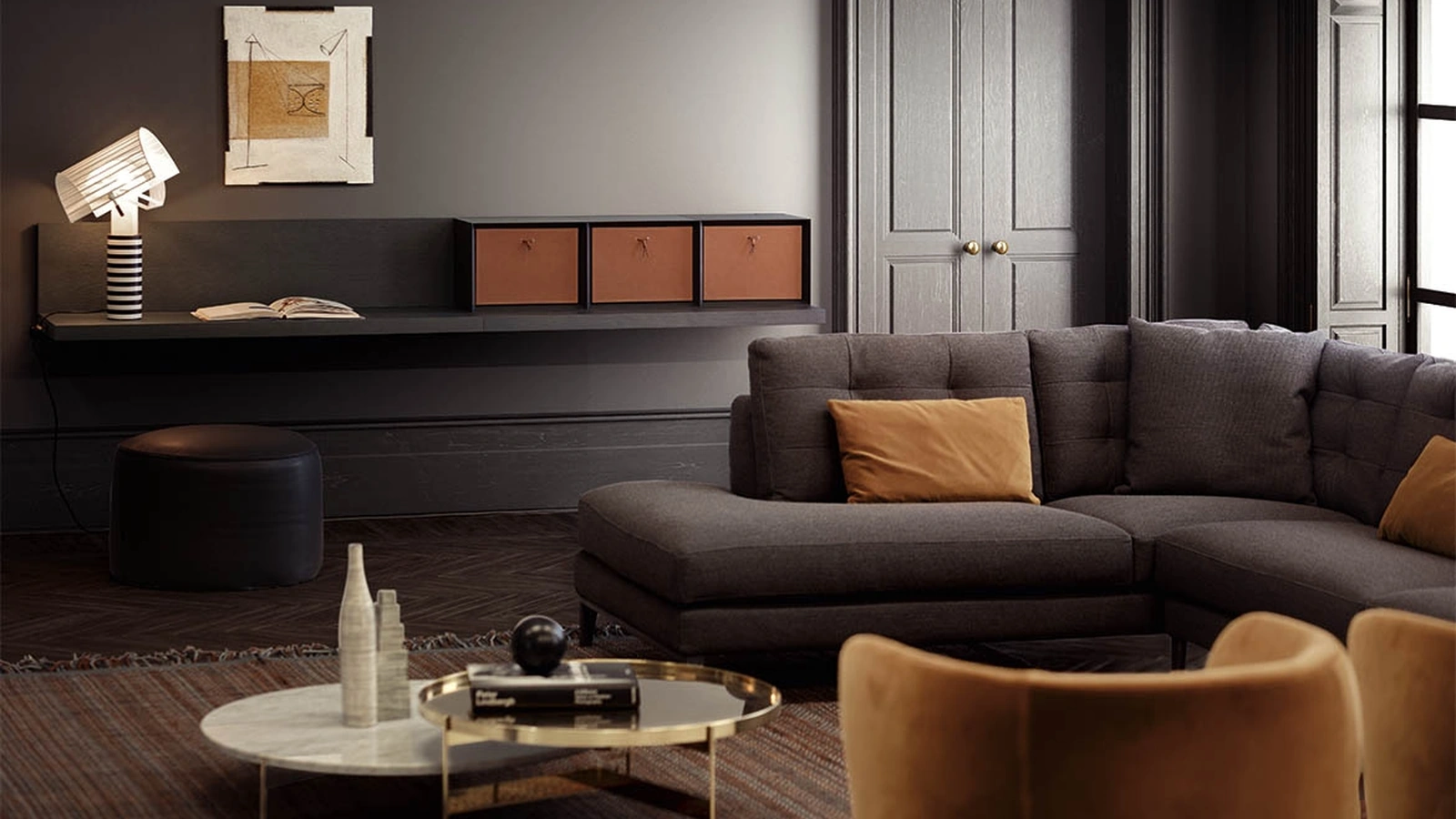 Scrittoio Consolle Elle in legno e cuoio di Pianca