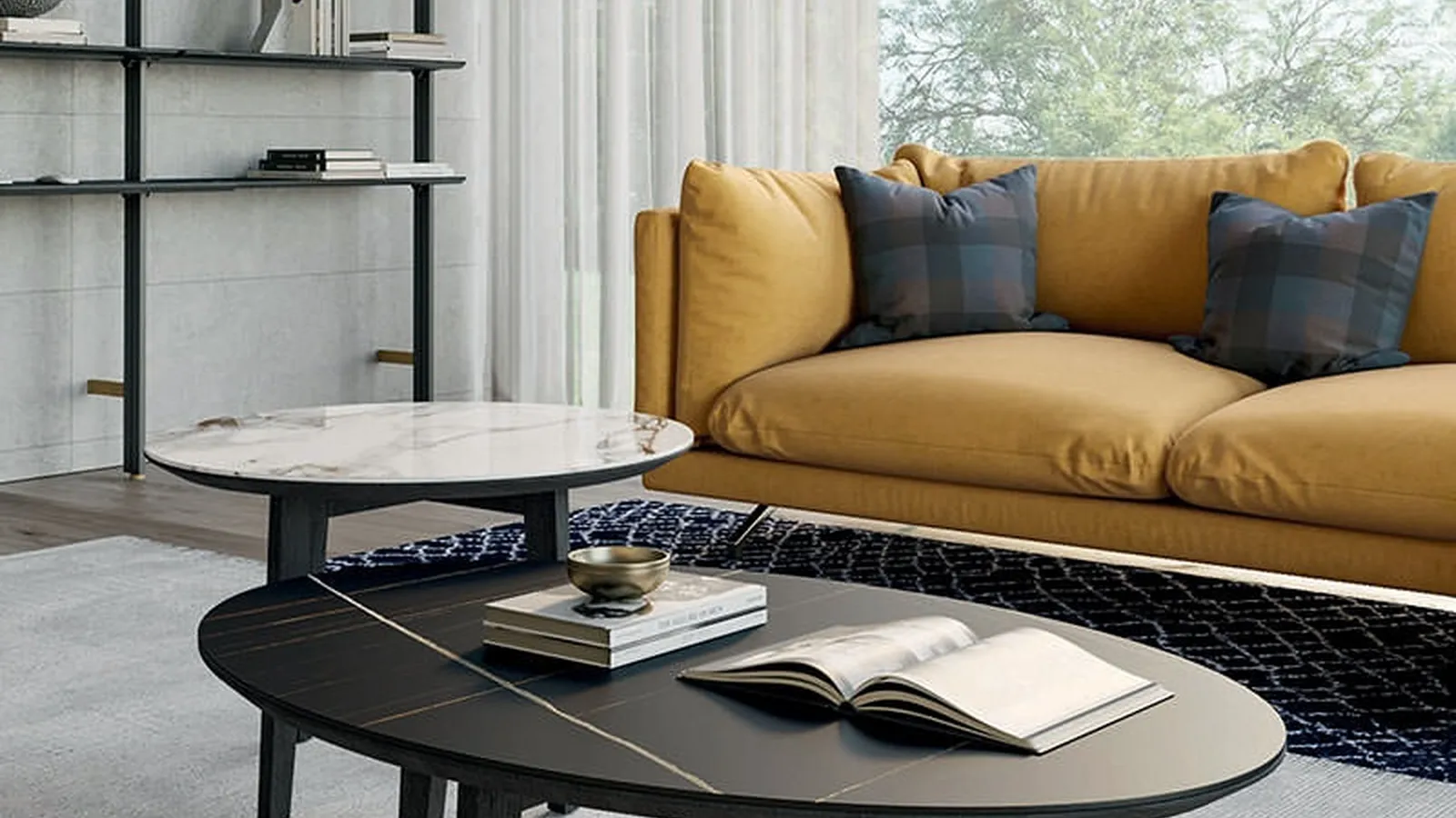 Tavolino Zoe con top in gres e base in legno di Dall'Agnese