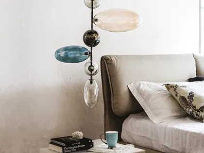 Lampada a sospensione in acciaio nero con gocce in vetro borosilicato Topaz di Cattelan Italia