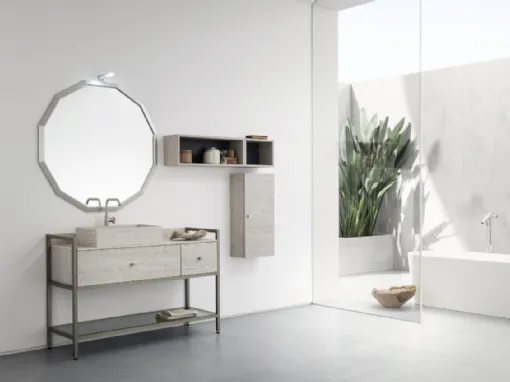 Mobile Bagno da appoggio in nobilitato effetto legno con piano e lavabo in HPL B201 BD022 di Compab