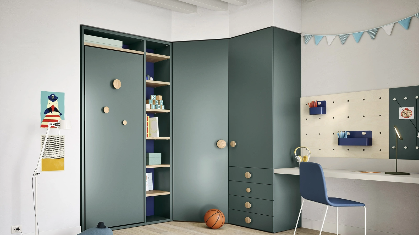 Cameretta Salvaspazio Twiddy con letto a ribalta di Nidi