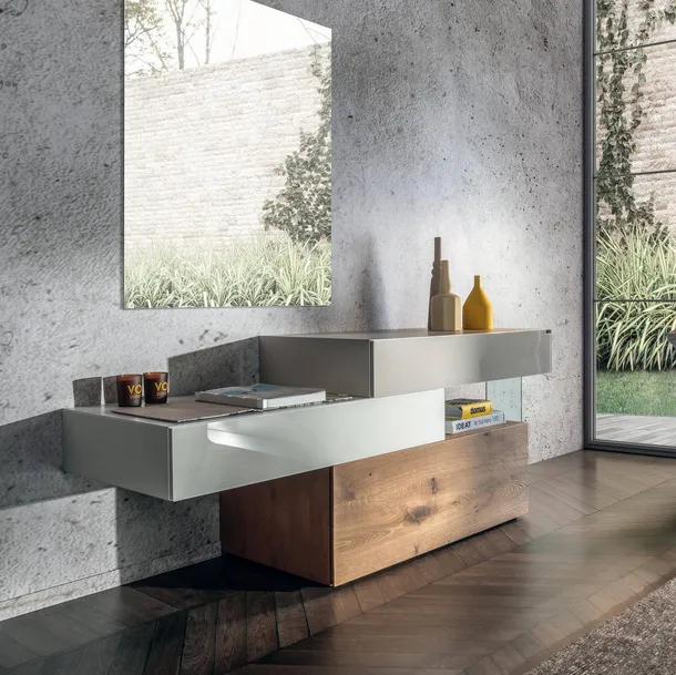 Comò in vetro laccato e legno 36e8 0666 di Lago