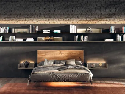 Letto Air 1521 con testiera in legno e base in vetro di Lago