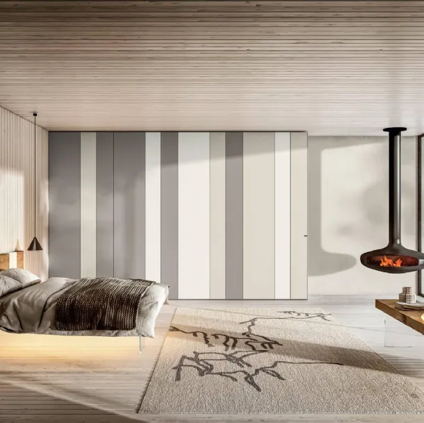 Letto con testiera in legno e base in vetro Air 1527 di Lago