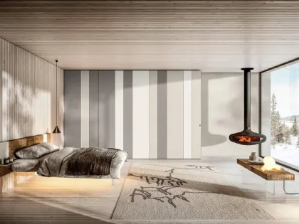 Letto con testiera in legno e base in vetro Air 1527 di Lago