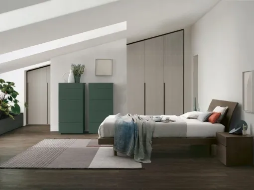 Letto con testiera Clio in legno rovere moka di Tomasella