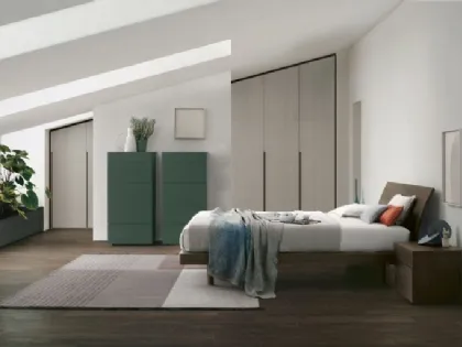 Letto con testiera Clio in legno rovere moka di Tomasella
