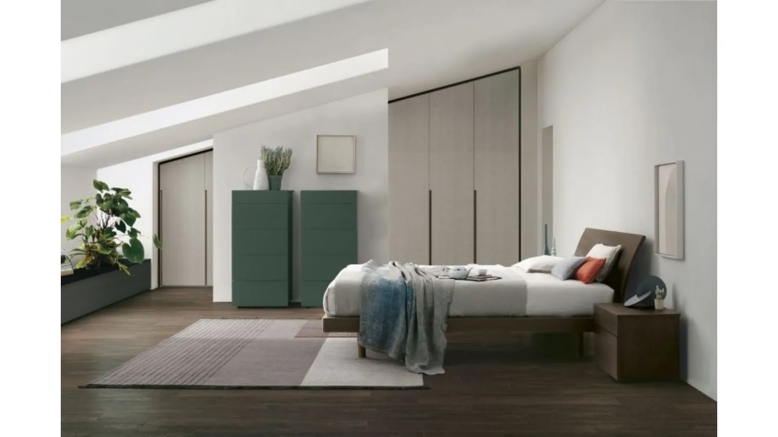 Letto con testiera Clio in legno rovere moka di Tomasella