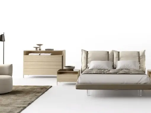 Letto Polis F11 con testiera in tessuto imbottito di Moretti Compact Giorno Notte