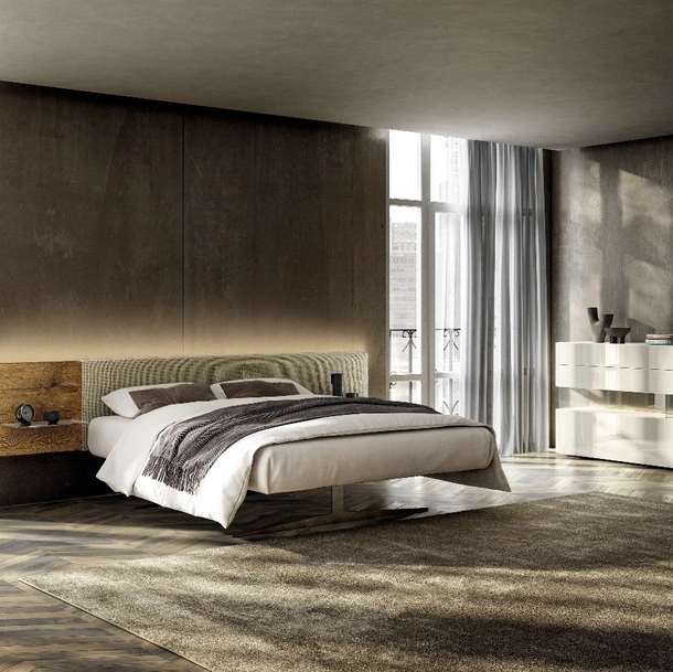 Letto con testiera in legno Steel 1717 di Lago