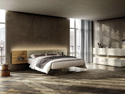 Letto con testiera in legno Steel 1717 di Lago