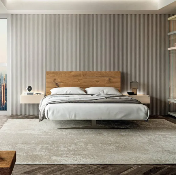 Letto con testiera in legno e base in acciaio Steel 1721 di Lago