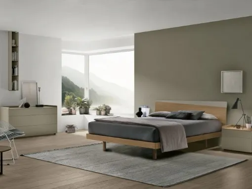 Letto con testiera Charlie in materico noce ambra e laccato opaco salina di Tomasella
