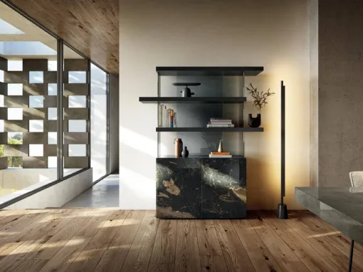 Libreria Air 1464 in vetro effetto marmo e laccato di Lago