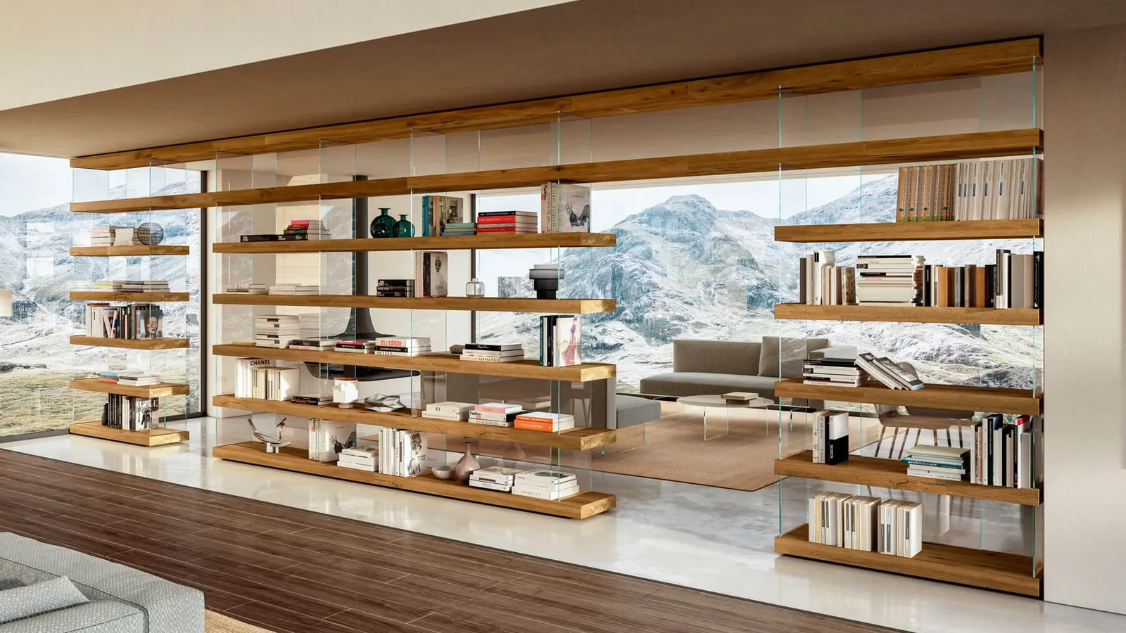 Libreria divisoria in legno e vetro Air 1241 di Lago