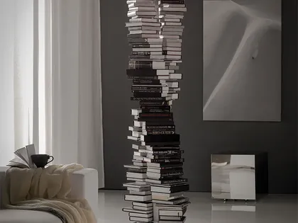 Libreria autoportante di design Dna a colonna con tredici ripiani in acciaio verniciato di Cattelan 