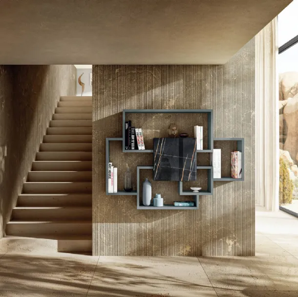 Libreria sospesa LagoLinea 1220 in laccato e vetro effetto marmo di Lago