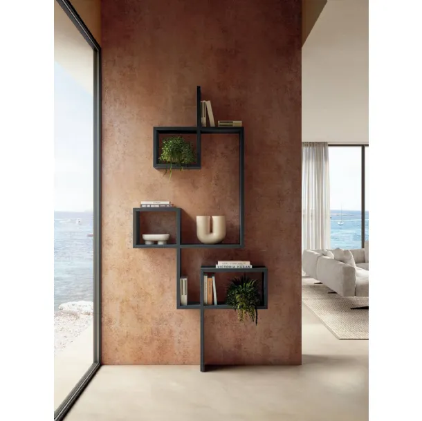 Libreria di design a muro LagoLinea in laccato opaco di Lago