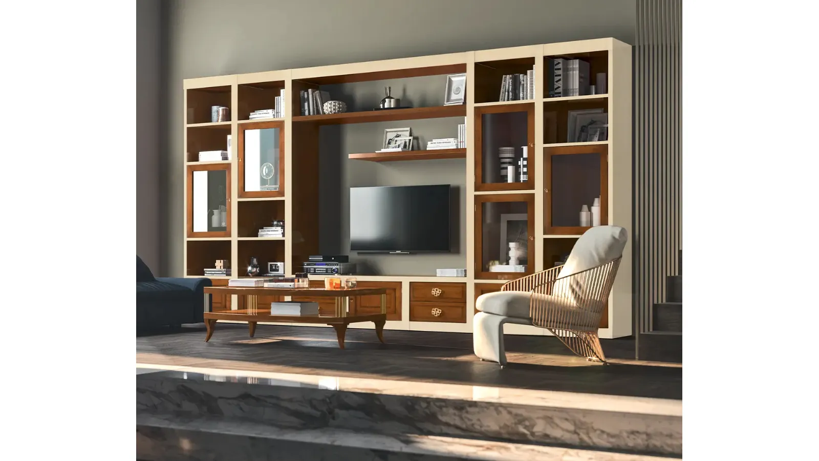 Libreria a muro in legno bicolore Le Mimose composizione 05 di Le Fablier