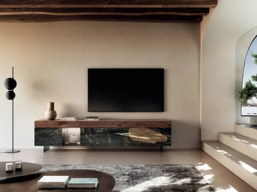 Mobile Porta Tv 36e8 2147 in vetro e legno di Lago
