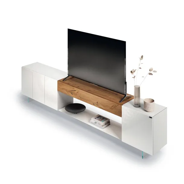 Mobile Porta Tv 36e8 2655 in vetro lucido e legno di Lago