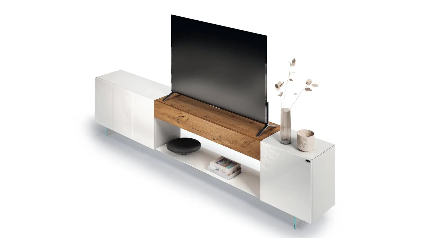 Mobile Porta Tv 36e8 2655 in vetro lucido e legno di Lago