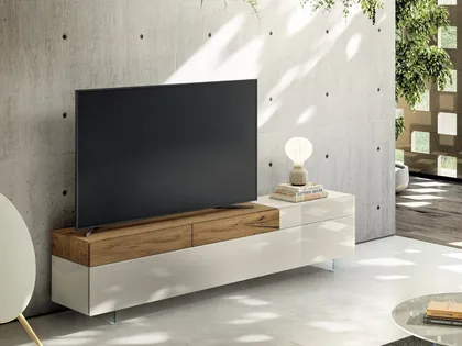 Mobile Porta Tv 36e8 2657 in vetro lucido e legno di Lago