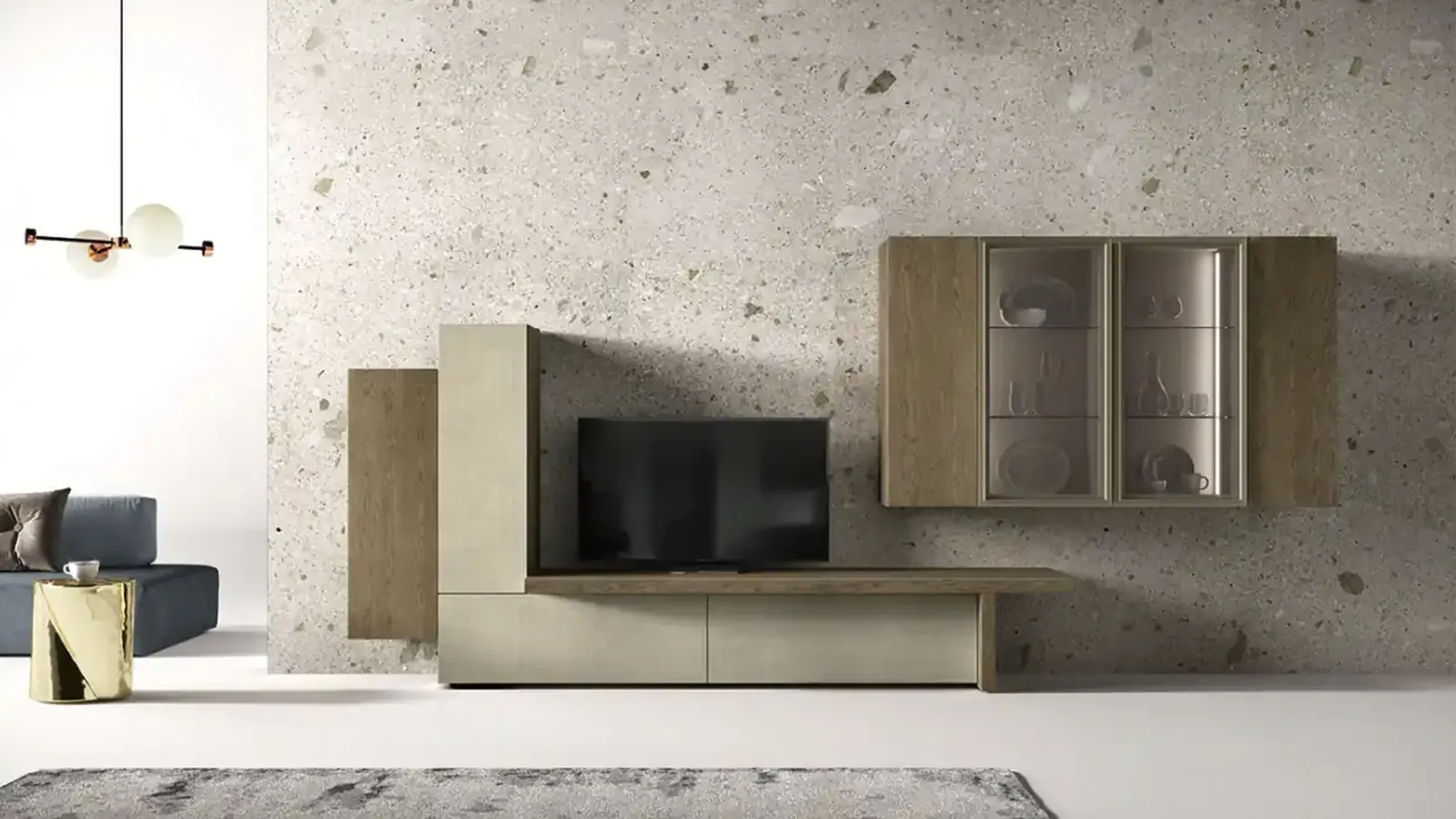 Parete Attrezzata Kosmos KC128 in nobilitato e legno di Moretti Compact Giorno Notte