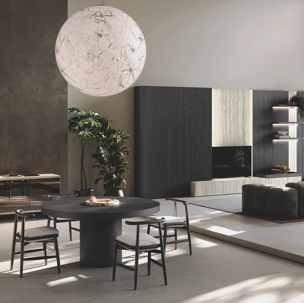 Parete Attrezzata Lab Gres in bilaminato legno rovere black e gres di Binova