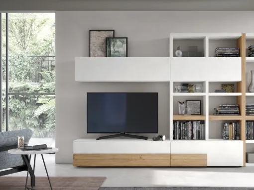 Parete Attrezzata Seta Spalla SA2215 in melaminico Rovere Nodato e Cemento Bianco di Maronese Acf