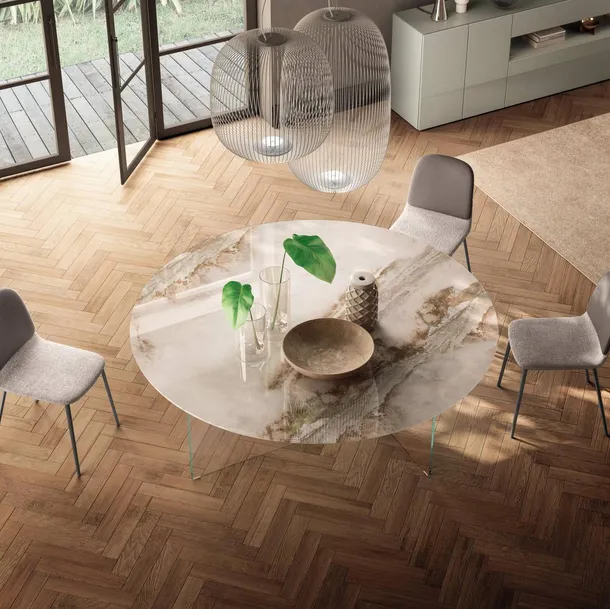 Tavolo Air Slim 2260X rotondo in vetro di Lago