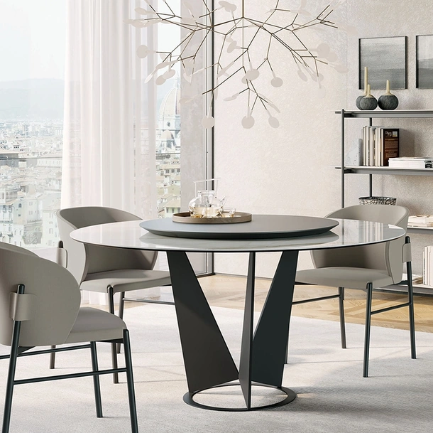 Tavolo rotondo Eiffel in gres con piano girevole in legno di Dall'Agnese