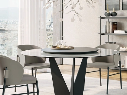 Tavolo rotondo Eiffel in gres con piano girevole in legno di Dall'Agnese