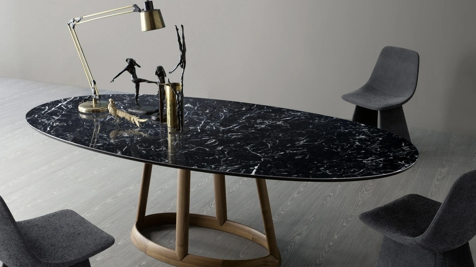 Tavolo con top in marmo e base in legno Greeny di Bonaldo