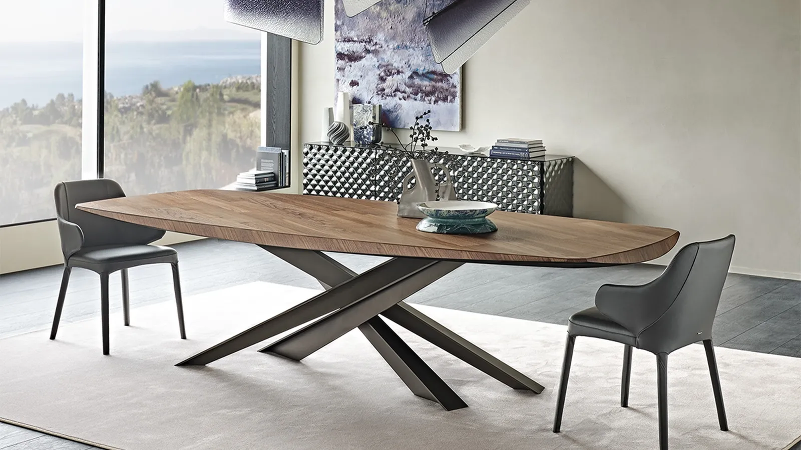 Tavolo rettangolare con piano in legno pregiato Lancer Wood di Cattelan Italia