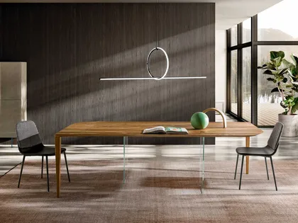 Tavolo P&J 2455 in legno scuro con base in vetro e legno di Lago