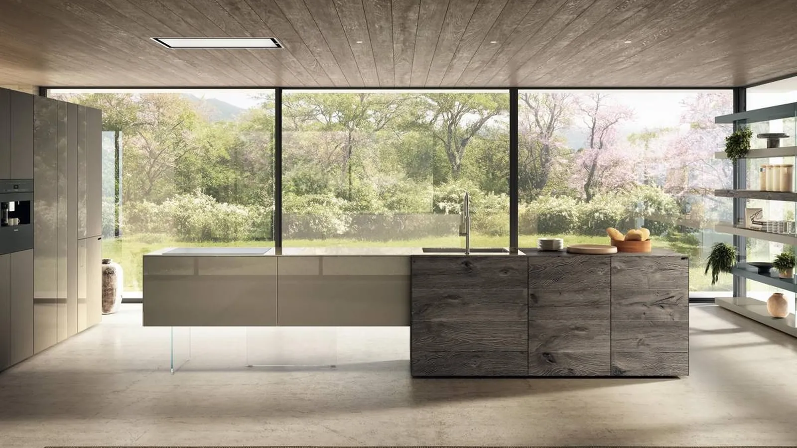 Cucina Design 36e8 Project 2814 in legno e vetro di Lago