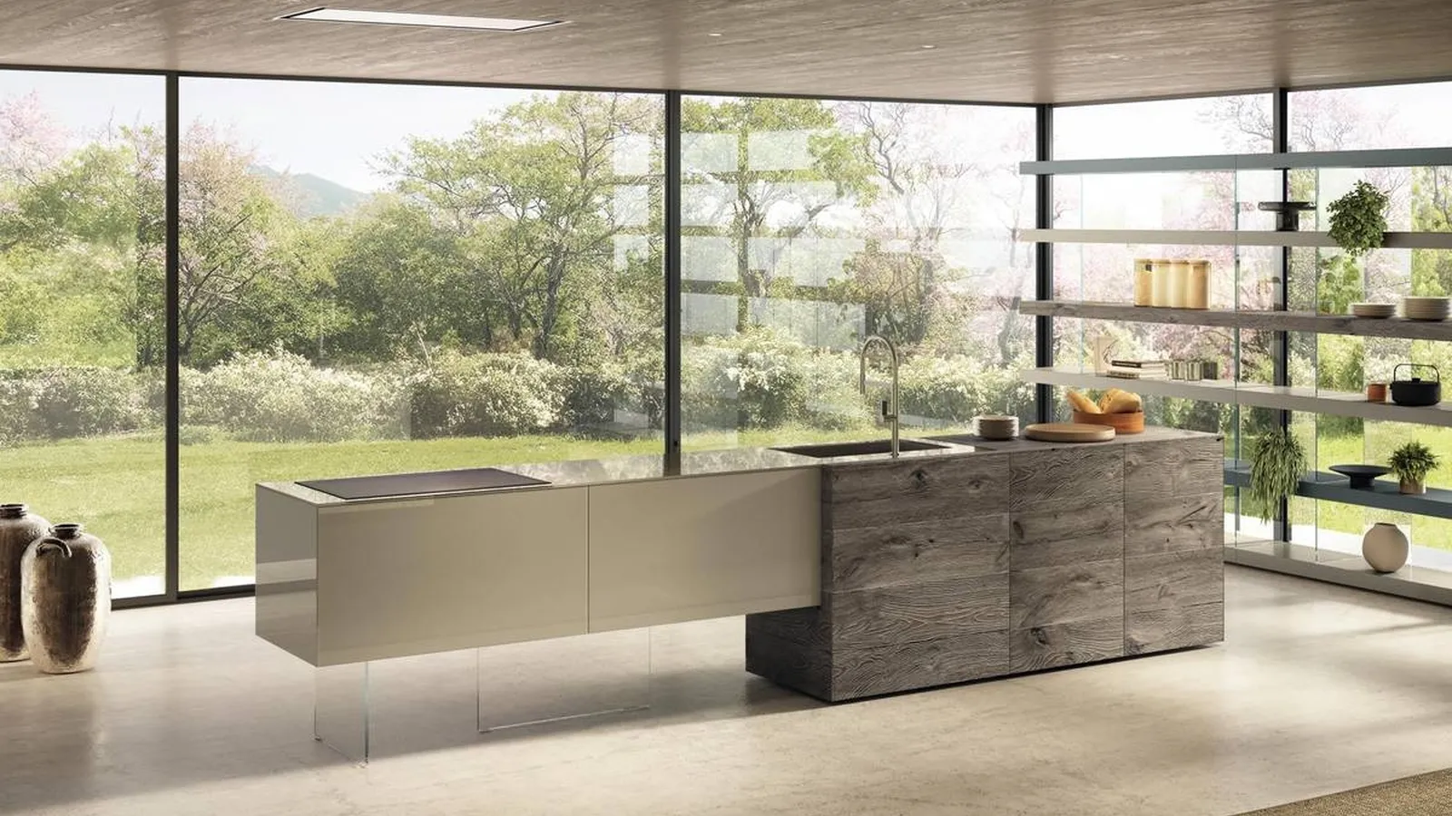 Cucina Design 36e8 Project 2814 in legno e vetro di Lago