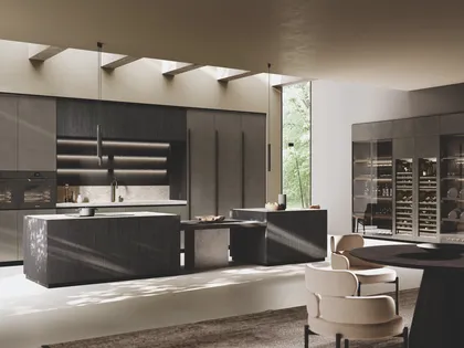 Cucina Design in laccato Metal con isola Bluna Legno Rigato di Binova