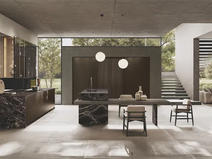 Cucina Design con isola Bluna Tech Alluminio di Binova