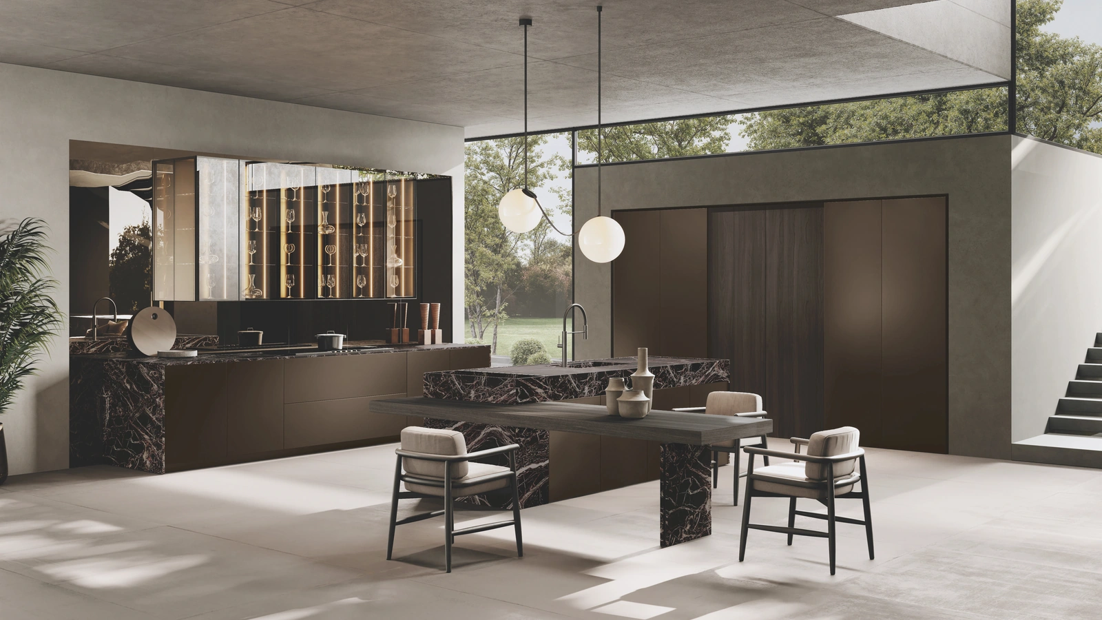 Cucina Design con isola Bluna Tech Alluminio di Binova