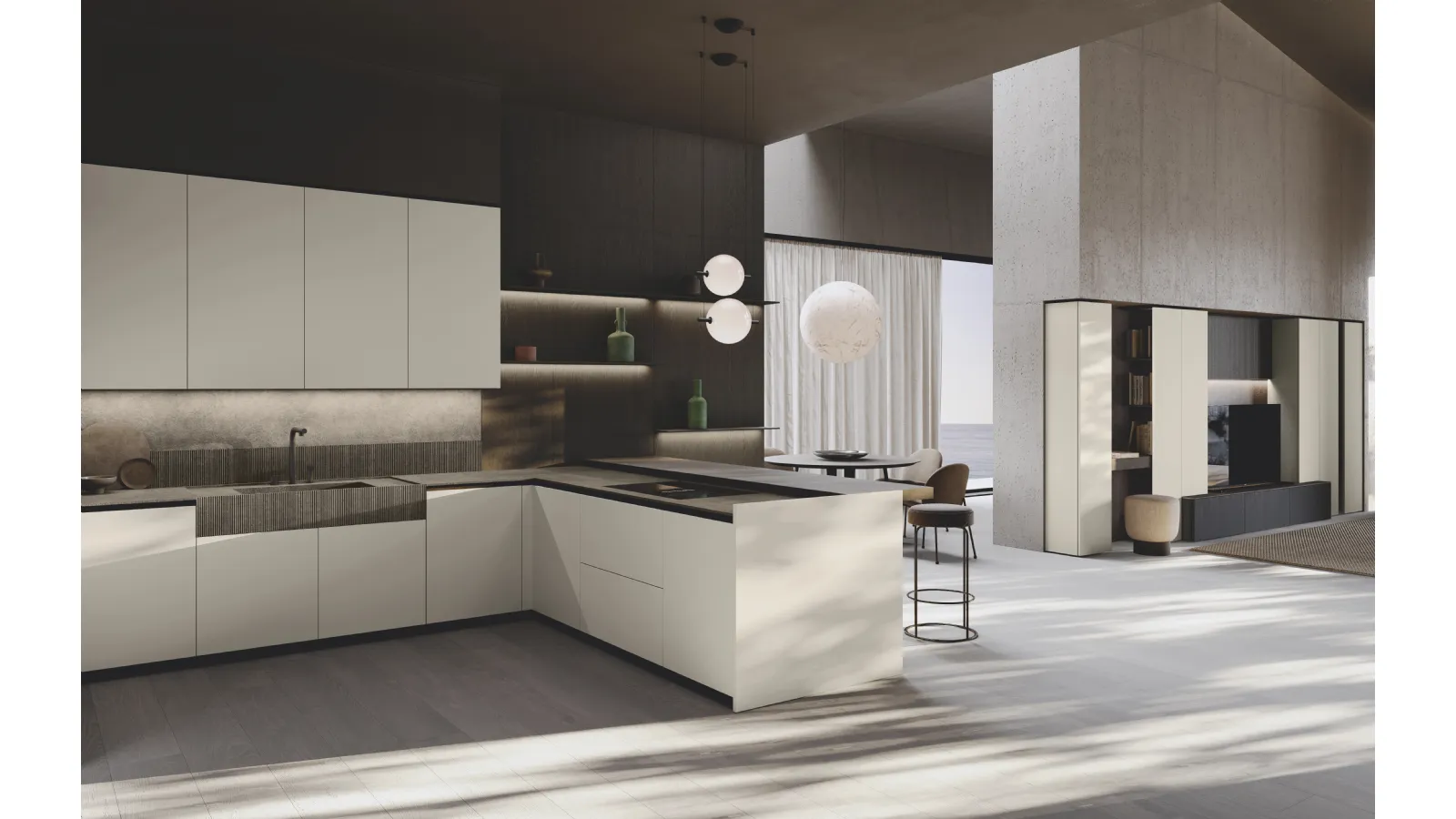 Cucina Design con penisola Bluna Tech Opaco di Binova