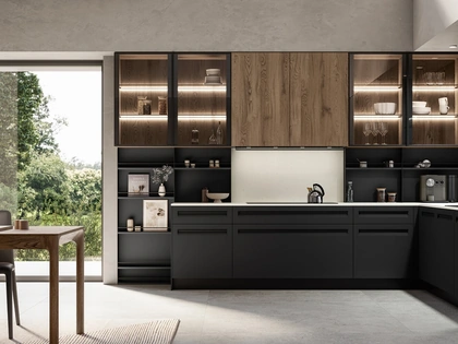 Cucina Moderna angolare Tekna 03 in pet e rovere di Arredo3
