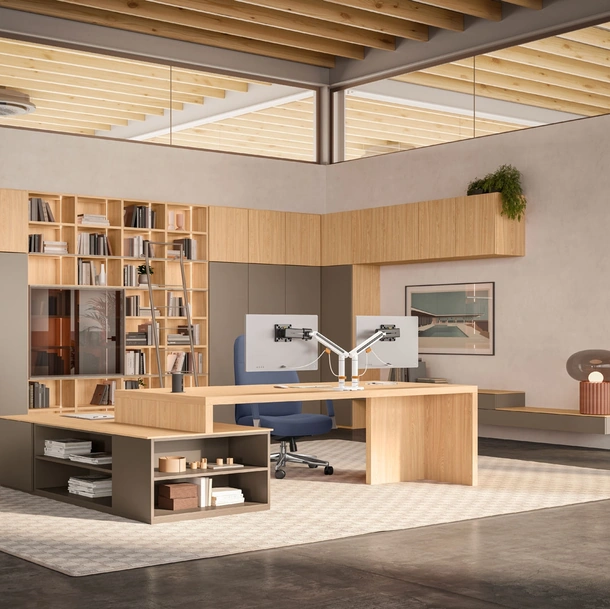 Scrivania Direzionale e libreria angolare OF111 di Giessegi
